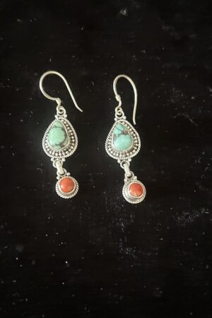 TURQUOISE AND CORAL Silver earrings