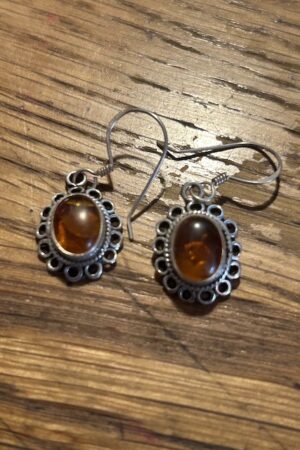 SILVER Amber earrings 1 cm