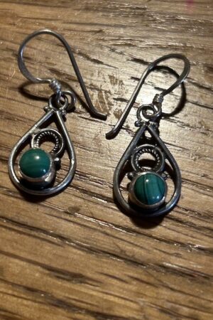 MALACHITE Silver earrings 1CM